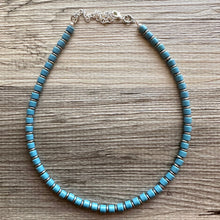 Load image into Gallery viewer, Cadet Blue Block Layering Gunmetal Silver Ombré Beaded 1 Strand Necklace, Colorful Jewelry, neutral statement jelly bean necklace confetti