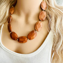 Load image into Gallery viewer, Single Strand Wood Beaded Necklace, brown Jewelry Chunky statement necklace, big beaded necklace jewelry, natural smooth wood