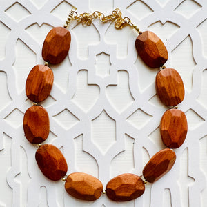 Single Strand Wood Beaded Necklace, brown Jewelry Chunky statement necklace, big beaded necklace jewelry, natural smooth wood