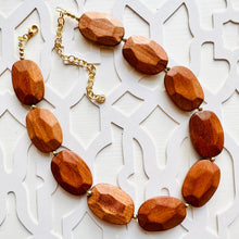 Load image into Gallery viewer, Single Strand Wood Beaded Necklace, brown Jewelry Chunky statement necklace, big beaded necklace jewelry, natural smooth wood