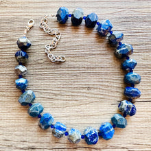 Load image into Gallery viewer, Natural Lapis Lazuli Beaded 1 strand Statement Necklace, Chunky Bib Single Jewelry stone jewelry, gemstone layering dark blue navy