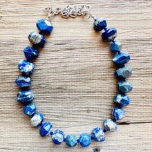 Load image into Gallery viewer, Natural Lapis Lazuli Beaded 1 strand Statement Necklace, Chunky Bib Single Jewelry stone jewelry, gemstone layering dark blue navy