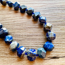 Load image into Gallery viewer, Natural Lapis Lazuli Beaded 1 strand Statement Necklace, Chunky Bib Single Jewelry stone jewelry, gemstone layering dark blue navy