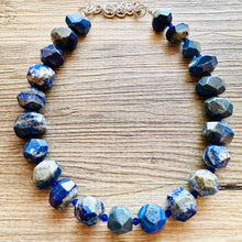 Load image into Gallery viewer, Natural Lapis Lazuli Beaded 1 strand Statement Necklace, Chunky Bib Single Jewelry stone jewelry, gemstone layering dark blue navy