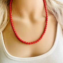 Load image into Gallery viewer, Americana Red Block Layering Gunmetal Silver Ombré Beaded 1 Strand Necklace, Colorful Jewelry, statement jelly bean necklace confetti