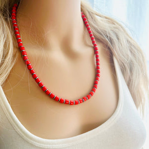 Americana Red Block Layering Gunmetal Silver Ombré Beaded 1 Strand Necklace, Colorful Jewelry, statement jelly bean necklace confetti