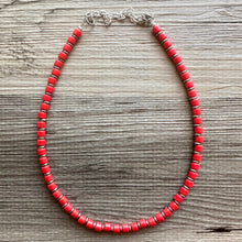 Load image into Gallery viewer, Americana Red Block Layering Gunmetal Silver Ombré Beaded 1 Strand Necklace, Colorful Jewelry, statement jelly bean necklace confetti