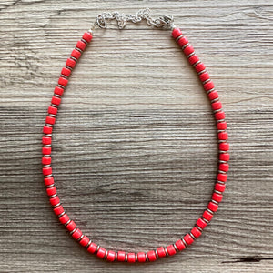 Americana Red Block Layering Gunmetal Silver Ombré Beaded 1 Strand Necklace, Colorful Jewelry, statement jelly bean necklace confetti