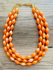 Clementine Statement Necklace, chunky bib beaded jewelry, Summer orange necklace, beaded acrylic jewelry orange 3 strand geometric