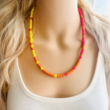 Load image into Gallery viewer, 18K Gold Block Layering Pink Yellow Orange Beaded 1 Strand Necklace, Colorful Jewelry, Chunky statement, jelly bean necklace confetti