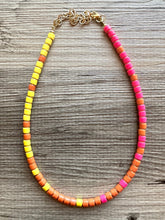 Load image into Gallery viewer, 18K Gold Block Layering Pink Yellow Orange Beaded 1 Strand Necklace, Colorful Jewelry, Chunky statement, jelly bean necklace confetti