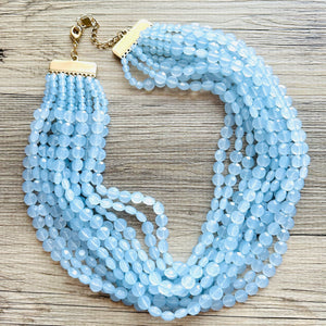 Vintage 11 Strand Light Blue Breeze Beaded Necklace jewelry, beaded chunky statement necklace, aqua bridesmaid necklace, bridal jewelry