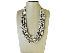 Load image into Gallery viewer, She Has Arrived chunky statement necklace, silver gray big bead jewelry gifts for women, bib jewelry Multi-Strand beaded rhinestone diamond