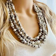 Load image into Gallery viewer, She Has Arrived chunky statement necklace, silver gray big bead jewelry gifts for women, bib jewelry Multi-Strand beaded rhinestone diamond