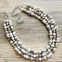 Load image into Gallery viewer, She Has Arrived chunky statement necklace, silver gray big bead jewelry gifts for women, bib jewelry Multi-Strand beaded rhinestone diamond