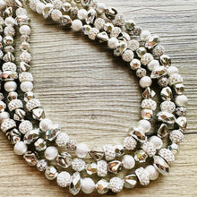 Load image into Gallery viewer, She Has Arrived chunky statement necklace, silver gray big bead jewelry gifts for women, bib jewelry Multi-Strand beaded rhinestone diamond