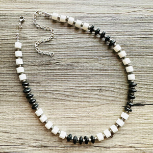 Black & White Necklace OOAK multi strand jewelry, bib beaded chunky statement necklace, black necklace, bridesmaid necklace silver