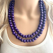 Load image into Gallery viewer, 2 Strand Wood Beaded Necklace, eggplant Jewelry Chunky statement necklace, purple big beaded necklace jewelry, natural smooth wood