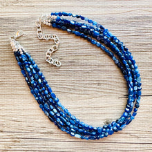 Load image into Gallery viewer, Natural Kyanite Cyanite Disthene Royal Blue Necklace, 5 Strand Statement Chunky bib bridesmaid everyday bubble jewelry, crackle beaded