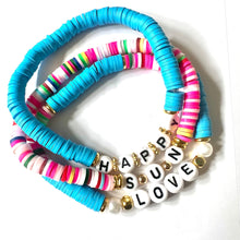 Load image into Gallery viewer, Cabana Candy Summer Statement bracelet, chunky bold bamboo bracelet, gold colorful beaded jewelry, chunky geometric blue pink white cream