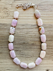 GemStone Chunky Statement Necklace, purple agate gemstone necklace, long gem jewelry beaded necklace, lavender jewelry pendant long