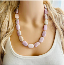 Load image into Gallery viewer, GemStone Chunky Statement Necklace, purple agate gemstone necklace, long gem jewelry beaded necklace, lavender jewelry pendant long