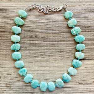 Prehnite GemStone Chunky Statement Necklace, green agate gemstone necklace, gem jewelry beaded necklace, turquoise jewelry pendant long