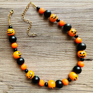 Pumpkin Orange Fall Statement Necklace, Single Strand Necklace, fall colors, orange necklace, Halloween necklace, halloween jewelry