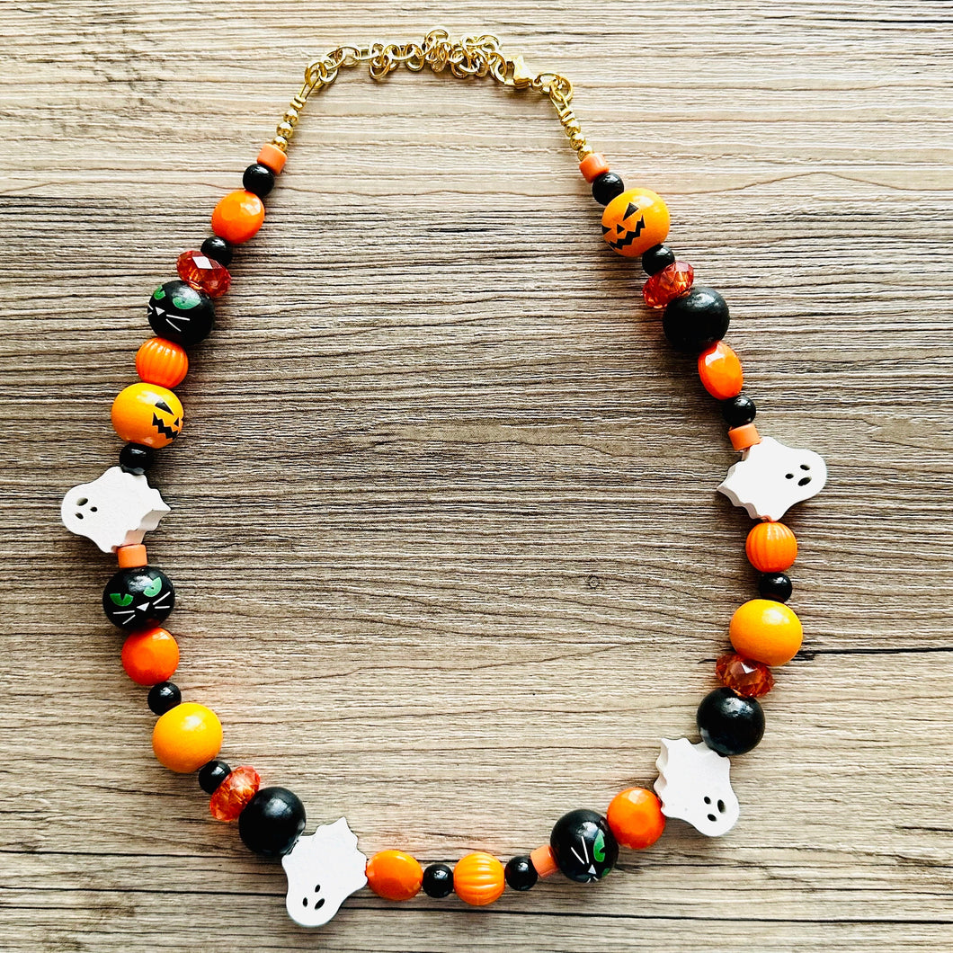 Pumpkin Orange Fall Statement Necklace, Single Strand Necklace, fall colors, orange necklace, Halloween necklace, halloween jewelry