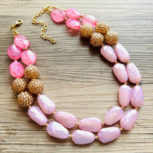 Load image into Gallery viewer, Blush Pink Necklace, multi strand jewelry, big beaded chunky statement necklace, gold jewelry, bridesmaid necklace, bib necklace