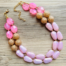 Load image into Gallery viewer, Blush Pink Necklace, multi strand jewelry, big beaded chunky statement necklace, gold jewelry, bridesmaid necklace, bib necklace