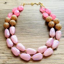 Load image into Gallery viewer, Blush Pink Necklace, multi strand jewelry, big beaded chunky statement necklace, gold jewelry, bridesmaid necklace, bib necklace