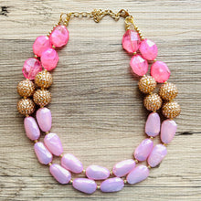 Load image into Gallery viewer, Blush Pink Necklace, multi strand jewelry, big beaded chunky statement necklace, gold jewelry, bridesmaid necklace, bib necklace