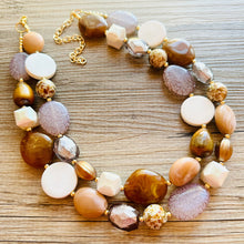 Load image into Gallery viewer, Cold Foam Mocha Coffee chunky necklace, brown beaded jewelry, resin beaded necklace, brown beaded necklace, cinnamon necklace tan champagne