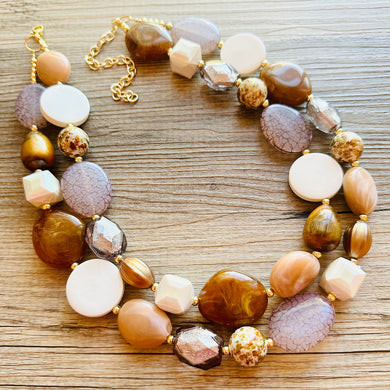 Cold Foam Mocha Coffee chunky necklace, brown beaded jewelry, resin beaded necklace, brown beaded necklace, cinnamon necklace tan champagne