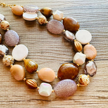 Load image into Gallery viewer, Cold Foam Mocha Coffee chunky necklace, brown beaded jewelry, resin beaded necklace, brown beaded necklace, cinnamon necklace tan champagne