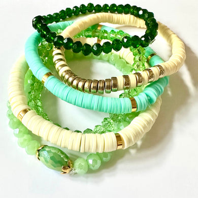 Cabana Candy Statement bracelets, chunky bold bamboo bracelet, gold colorful beaded jewelry, chunky geometric green neutral mint emerald