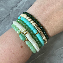 Load image into Gallery viewer, Cabana Candy Statement bracelets, chunky bold bamboo bracelet, gold colorful beaded jewelry, chunky geometric green neutral mint emerald