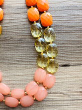 Load image into Gallery viewer, Last Summer Sunset Yellow Orange Coral Pink Chunky Statement Necklace, Big beaded jewelry, multi strand yellow jewelry earrings