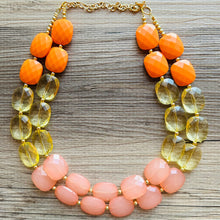 Load image into Gallery viewer, Last Summer Sunset Yellow Orange Coral Pink Chunky Statement Necklace, Big beaded jewelry, multi strand yellow jewelry earrings