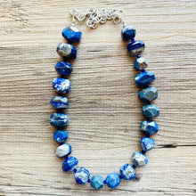 Load image into Gallery viewer, Natural Lapis Lazuli Beaded 1 strand Statement Necklace, Chunky Bib Single Jewelry stone jewelry, gemstone layering dark blue navy