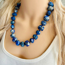 Load image into Gallery viewer, Natural Lapis Lazuli Beaded 1 strand Statement Necklace, Chunky Bib Single Jewelry stone jewelry, gemstone layering dark blue navy