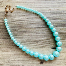 Load image into Gallery viewer, Turquoise Graduated Necklace, 1 strand jewelry, round beaded chunky statement necklace, blue necklace, light blue jewelry, formal drop long