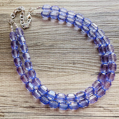 Purple Lavender Chunky Statement Necklace, Big beaded jewelry, Double Strand Statement Necklace, Bib necklace, transparentbridesmaid wedding