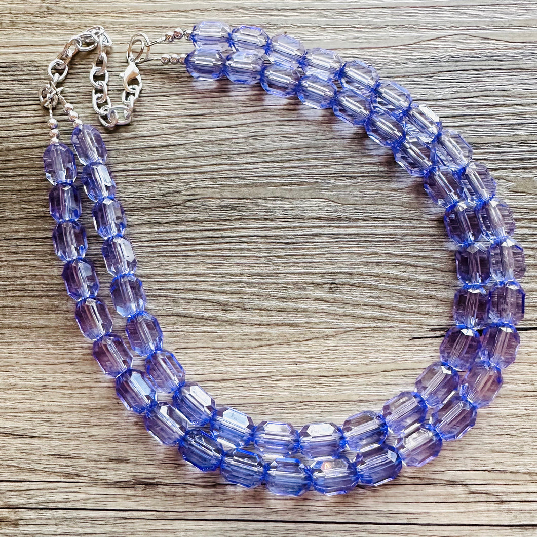 Purple Lavender Chunky Statement Necklace, Big beaded jewelry, Double Strand Statement Necklace, Bib necklace, transparentbridesmaid wedding