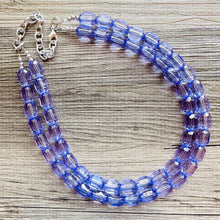 Load image into Gallery viewer, Purple Lavender Chunky Statement Necklace, Big beaded jewelry, Double Strand Statement Necklace, Bib necklace, transparentbridesmaid wedding
