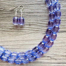 Load image into Gallery viewer, Purple Lavender Chunky Statement Necklace, Big beaded jewelry, Double Strand Statement Necklace, Bib necklace, transparentbridesmaid wedding