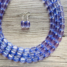 Load image into Gallery viewer, Purple Lavender Chunky Statement Necklace, Big beaded jewelry, 3 Strand Statement Necklace, Bib necklace, transparent wedding