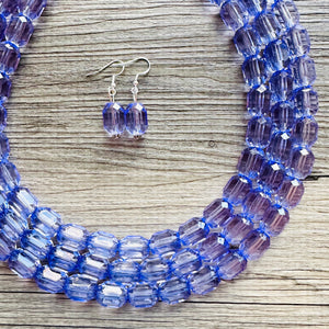 Purple Lavender Chunky Statement Necklace, Big beaded jewelry, 3 Strand Statement Necklace, Bib necklace, transparent wedding