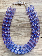 Load image into Gallery viewer, Purple Lavender Chunky Statement Necklace, Big beaded jewelry, 3 Strand Statement Necklace, Bib necklace, transparent wedding